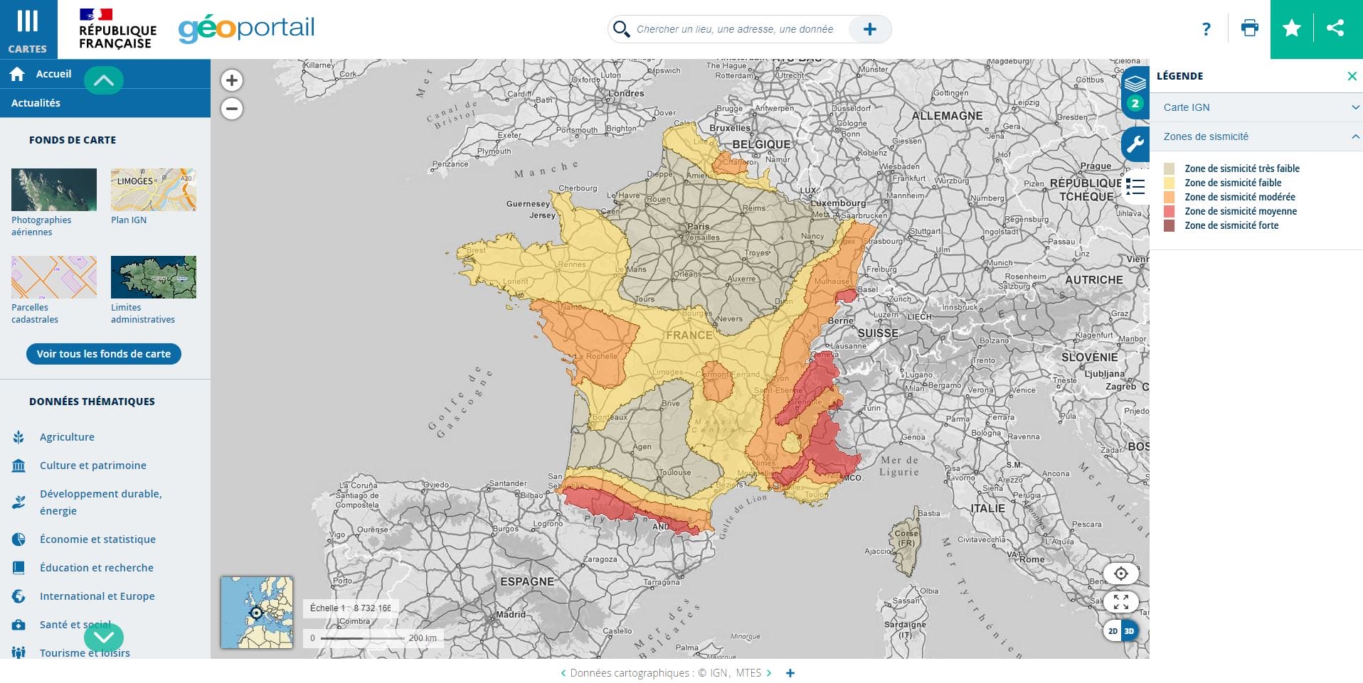 Etat des risques et pollution carte sismique