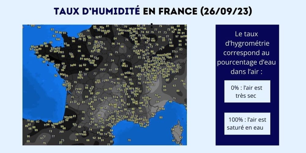 Infographie Jaqe sur le taux d'humidité en France, en 2023
